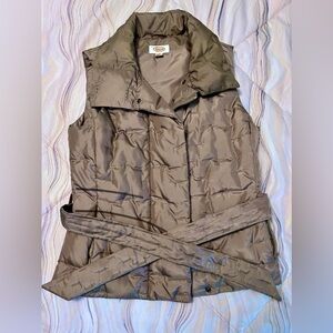 Talbots Belted down puffer vest tan/taupe color